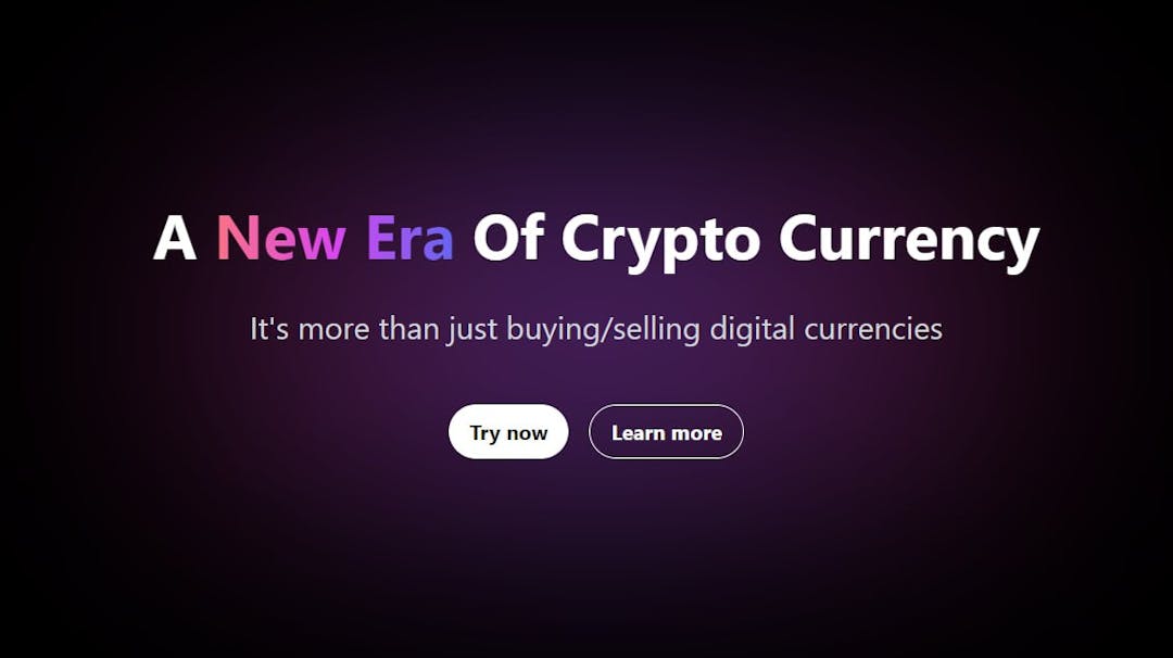 Hero section for crypto landing